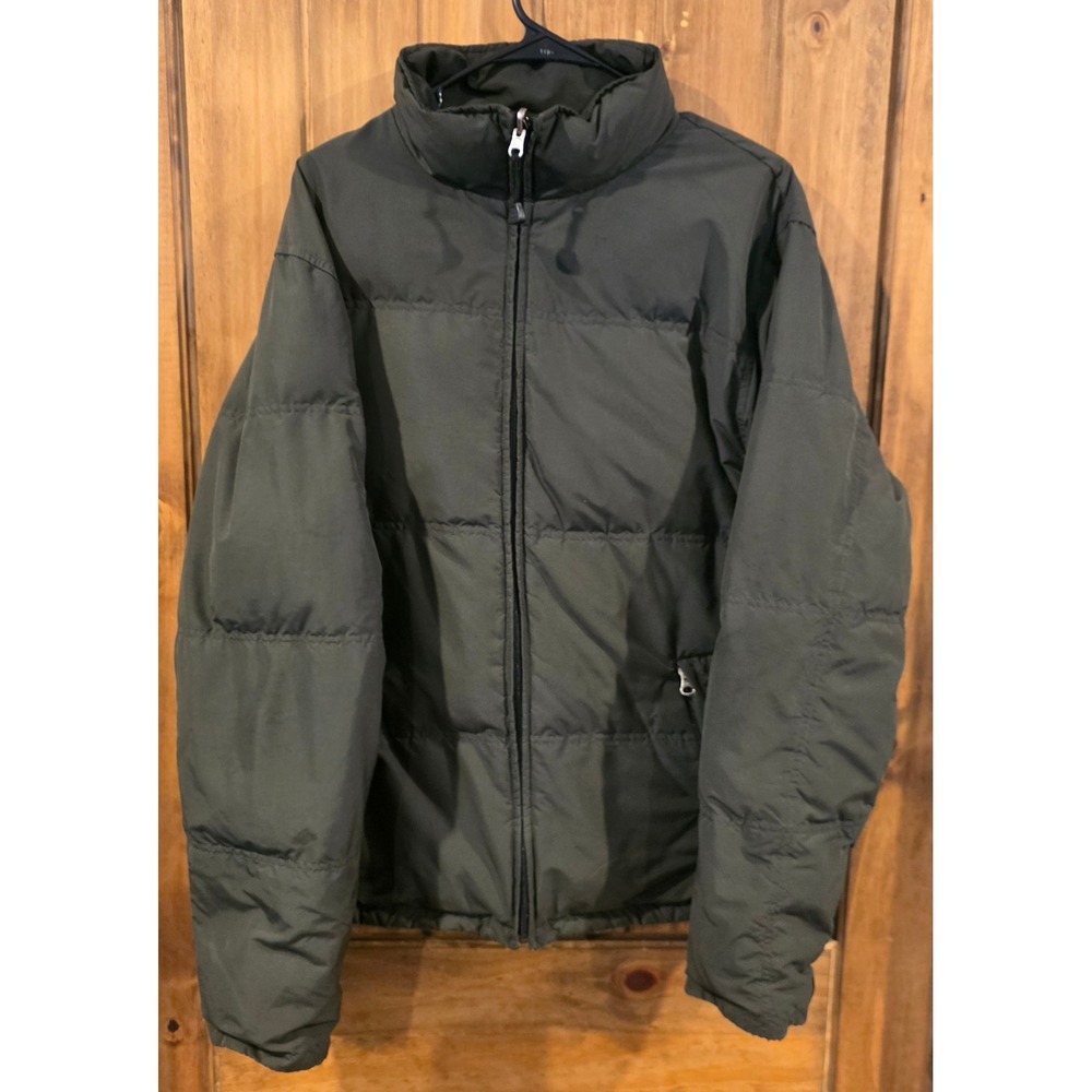 Eddie Bauer Puffer Jacket Mens Large Olive Green Good Goose Down Insulated Coat